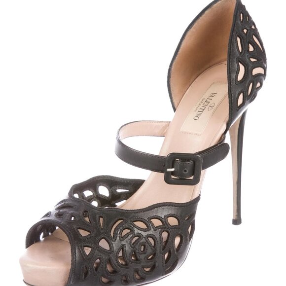 Valentino Leather Cutout Sandals Size: 8 | IT 38 Black - Picture 2 of 5